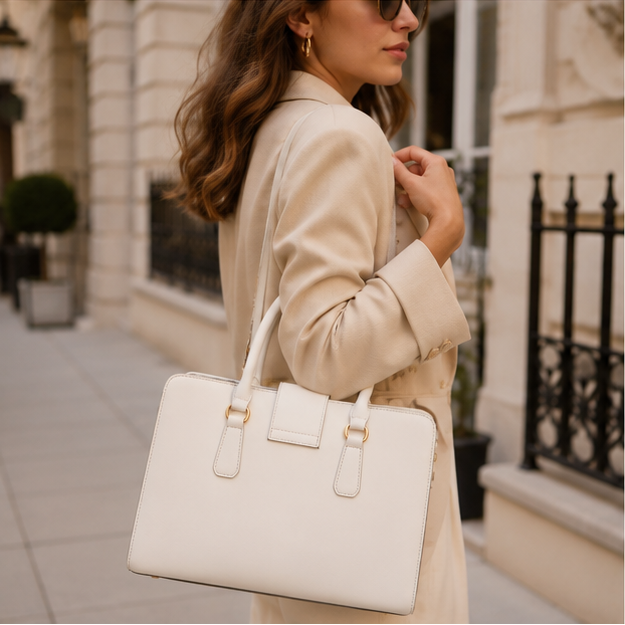 White Textured Shoulder Handbag