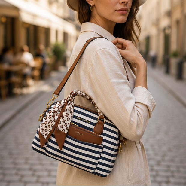 White and Black scarf Tote Handbag