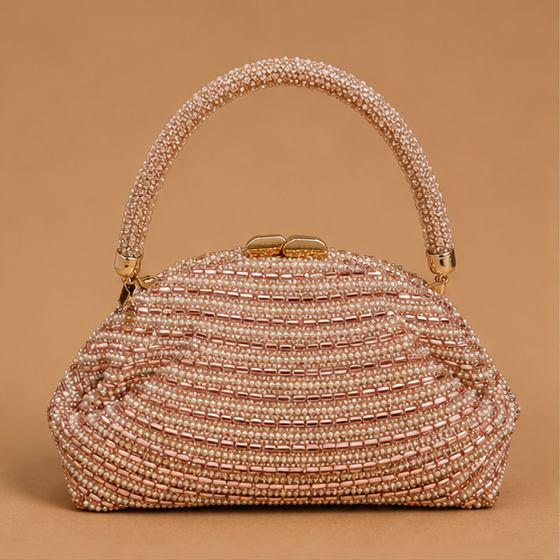 Rose Gold Embellished Party Clutch