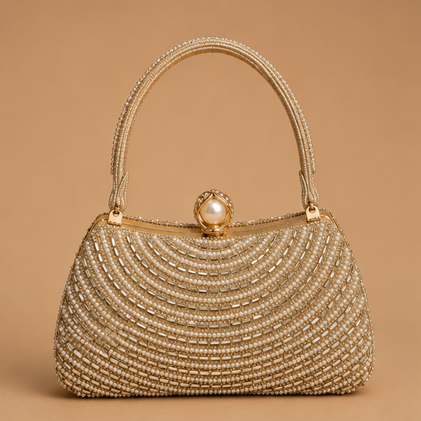 Pearl Clasp Embellished Party Clutch