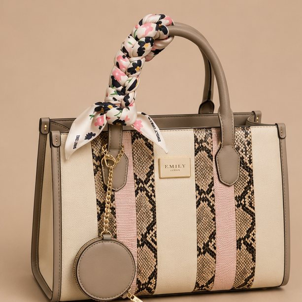 Snake Print Panel Tote Handbag