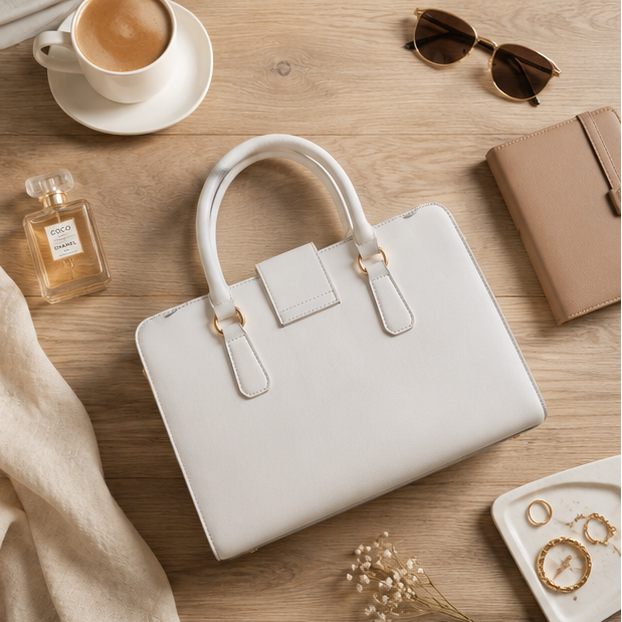 White Textured Shoulder Handbag