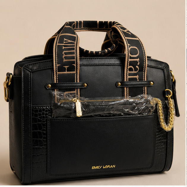 Black Structured Tote Handbag