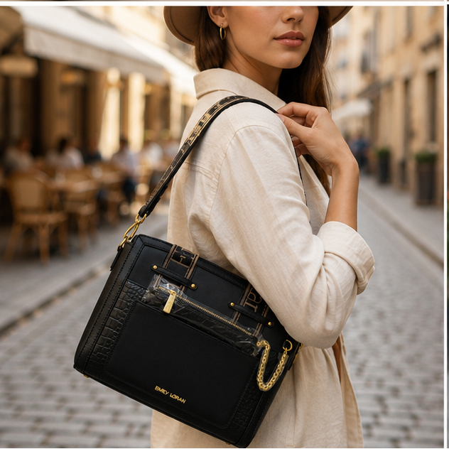 Black Structured Tote Handbag
