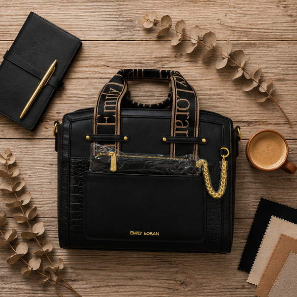 Black Structured Tote Handbag