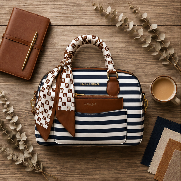 White and Black scarf Tote Handbag
