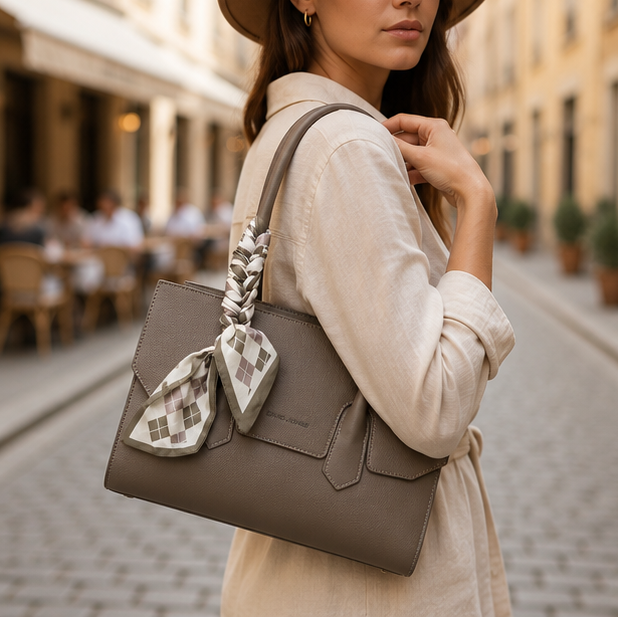 Taupe Scarf Detail Handbag