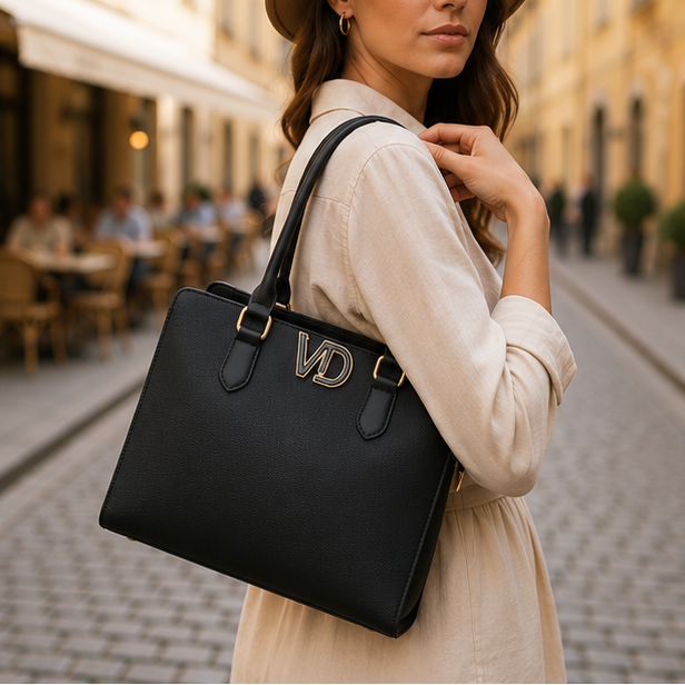 Black VD Detail Handbag