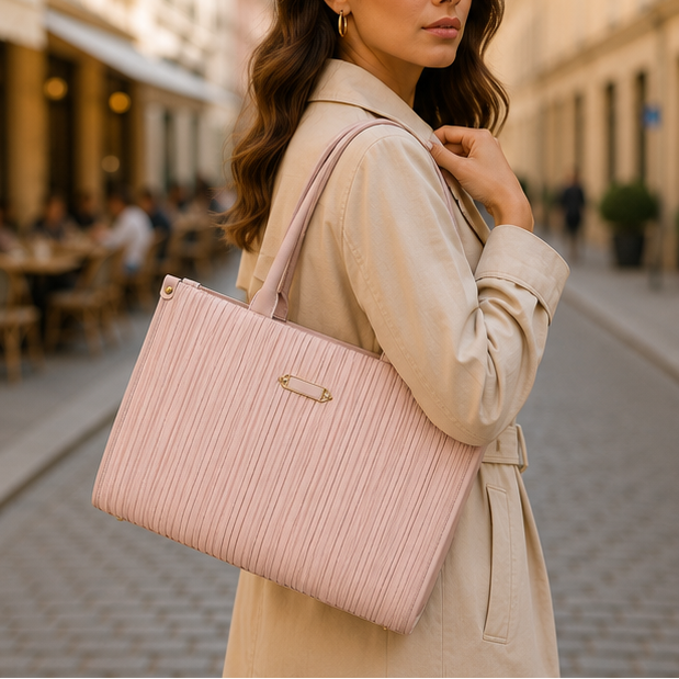 Pink Pleated Tote Handbag