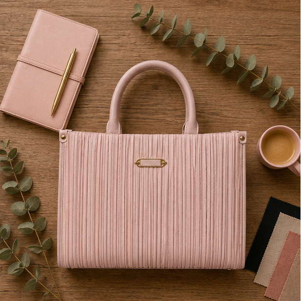 Pink Pleated Tote Handbag