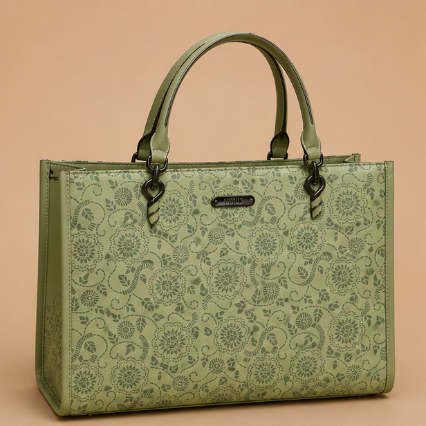 Green Floral Printed Tote Handbag