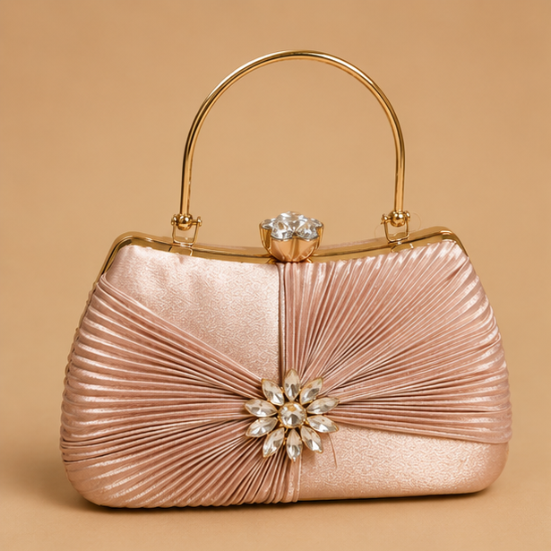 Peach Pleated Party Clutch