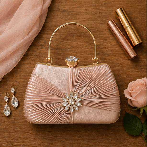 Peach Pleated Party Clutch