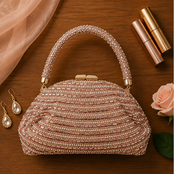 Rose Gold Embellished Party Clutch