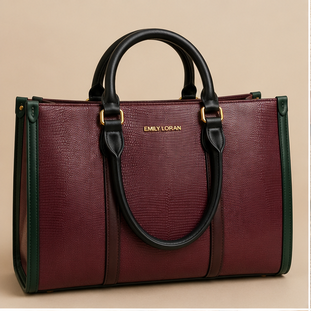 Wine Textured Structured Tote Handbag