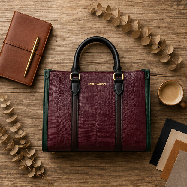 Wine Textured Structured Tote Handbag
