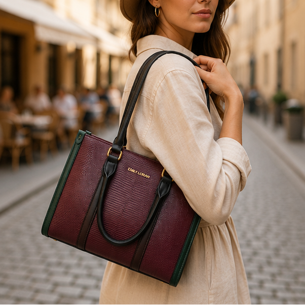 Wine Textured Structured Tote Handbag