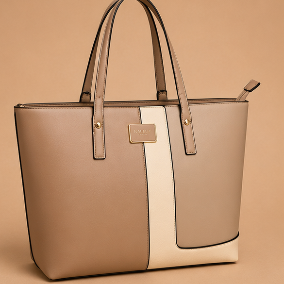 Beige Zip Pocket Handbag