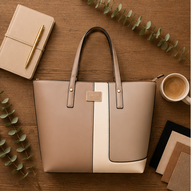 Beige Zip Pocket Handbag