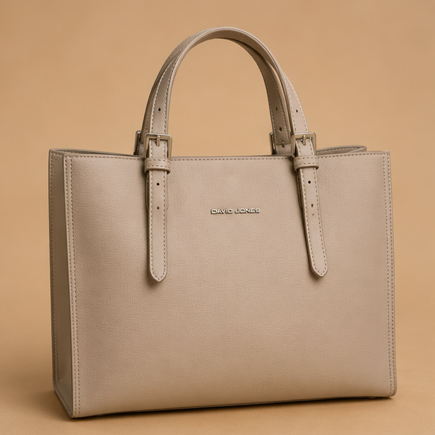 Beige Textured Top Handle Handbag