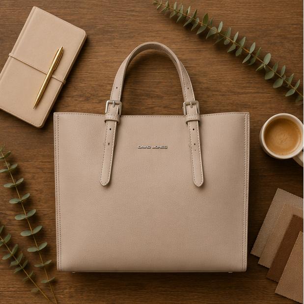 Beige Textured Top Handle Handbag