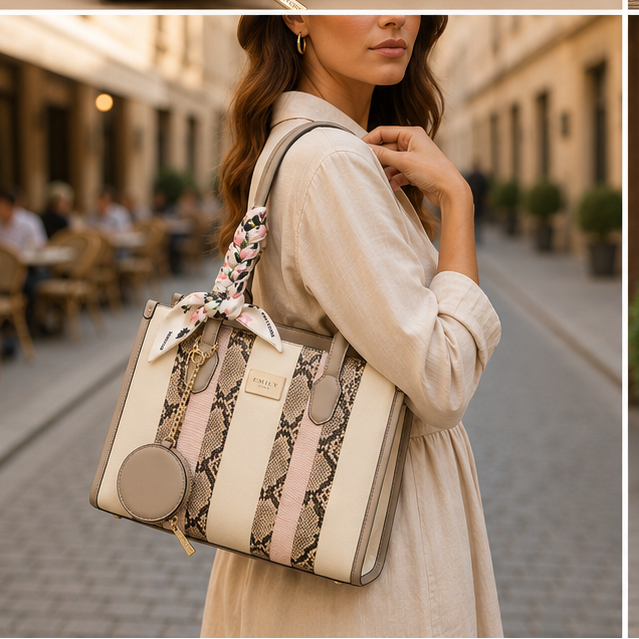 Snake Print Panel Tote Handbag