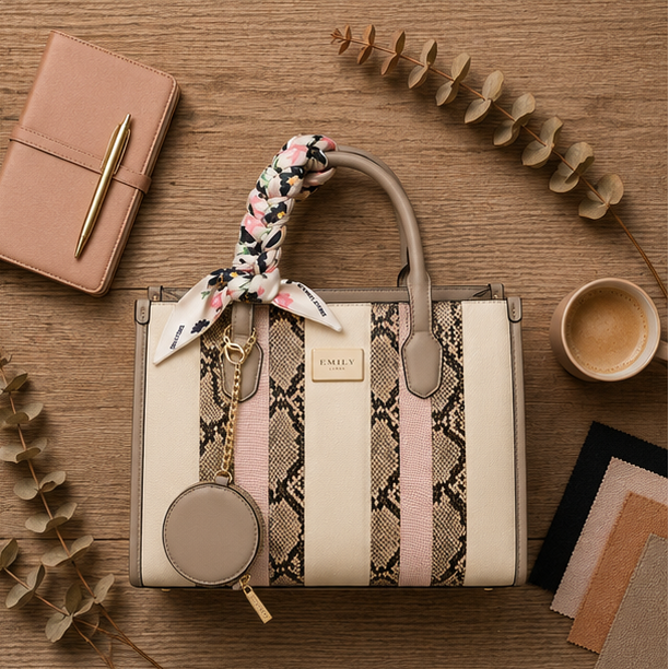 Snake Print Panel Tote Handbag