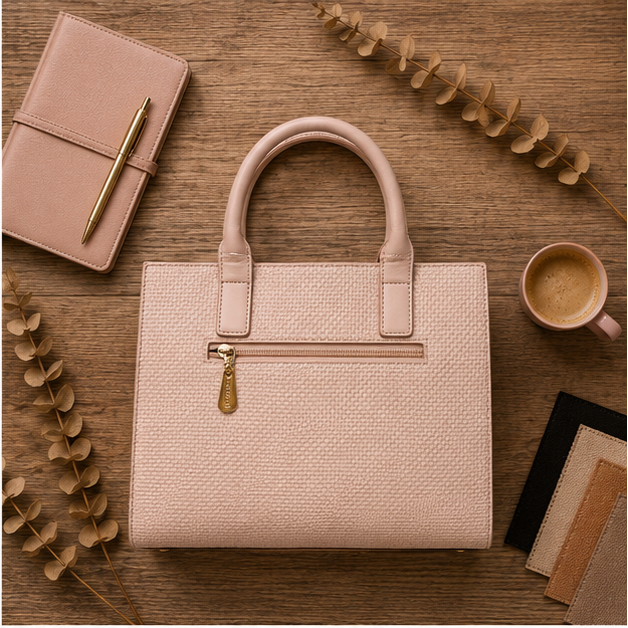 Beige Striped Tote Handbag