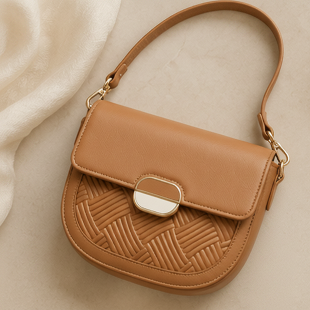 Beige Textured Flap Sling Bag