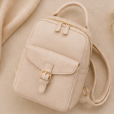 Beige Flap Mini Backpack