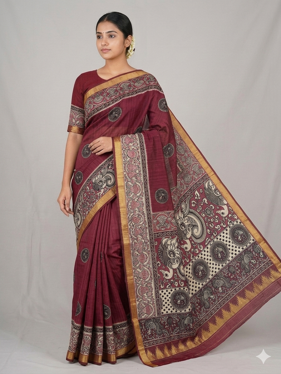 Maroon Chanderi Silk saree
