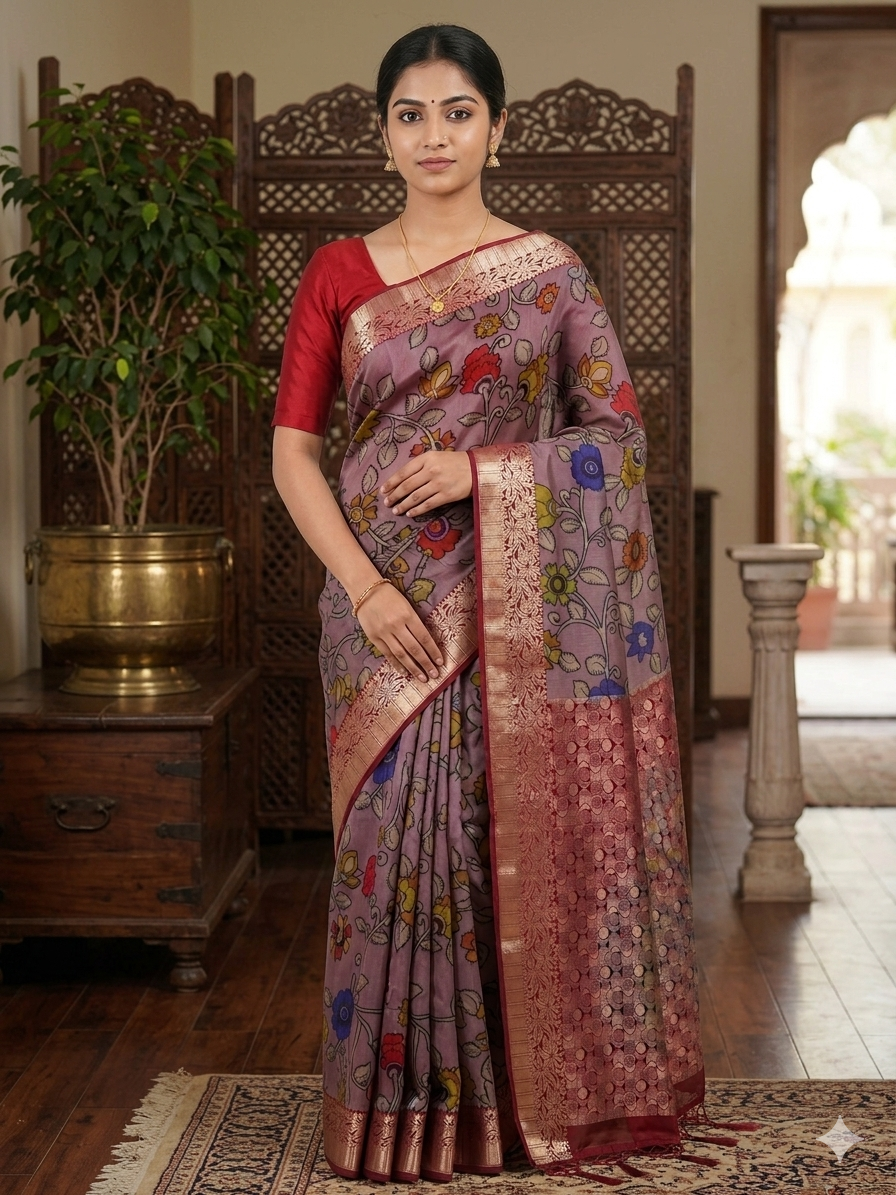 Digital print Soft Silk Saree with Contrast Blouse