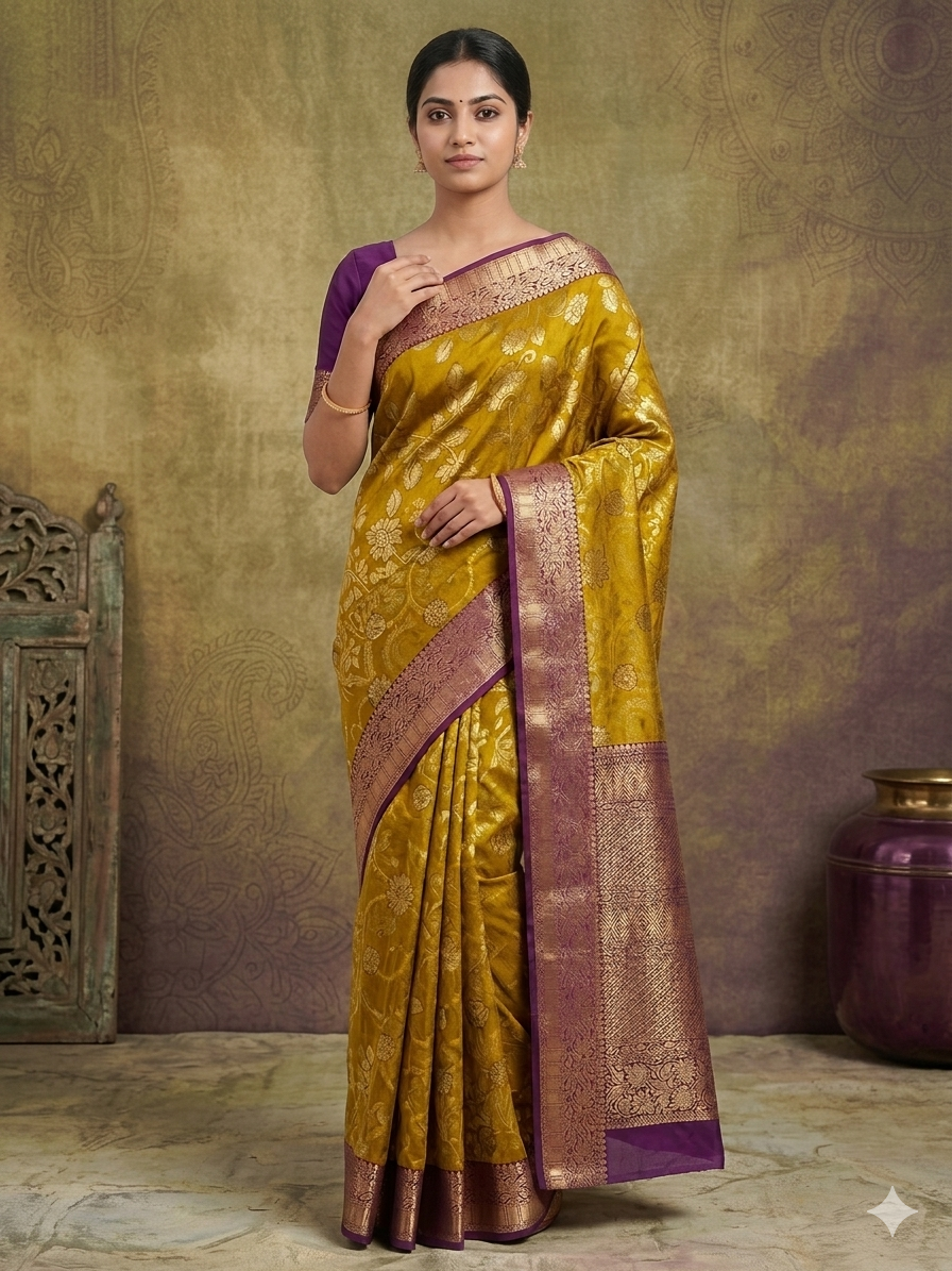 Ivory jacquard work Arani Silk Saree