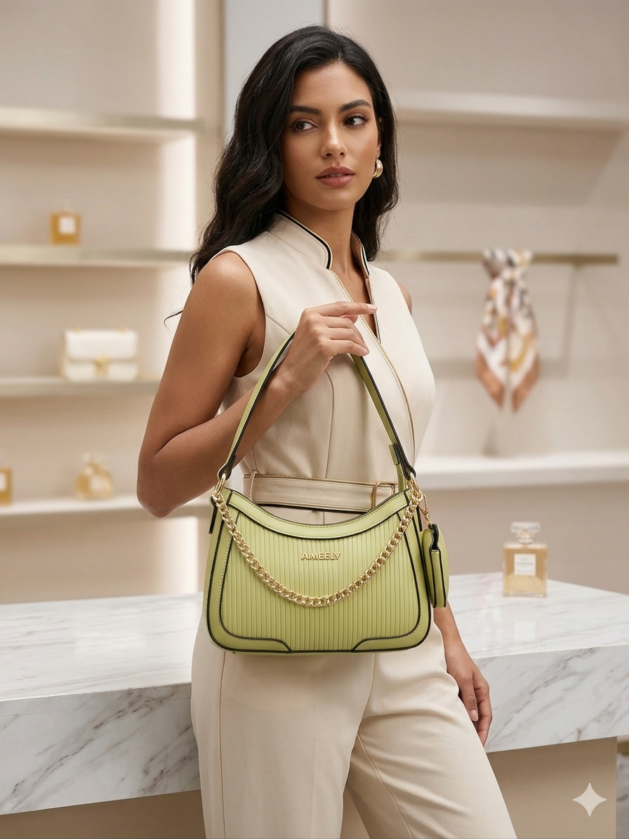 Aimeely Pleated Crescent Shoulder Bag