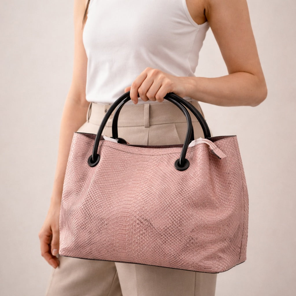 Pink Textured Shoulder Tote Bag