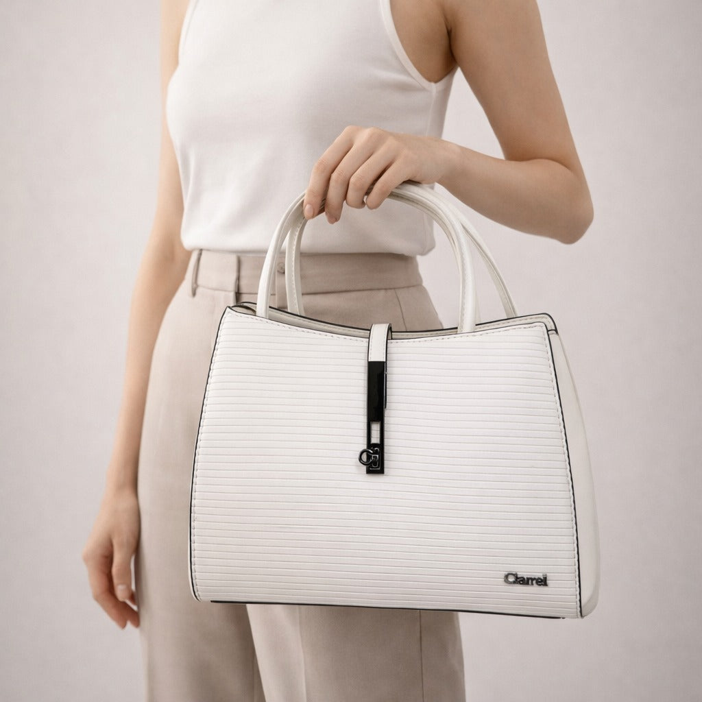 White Classic Lock Handbag