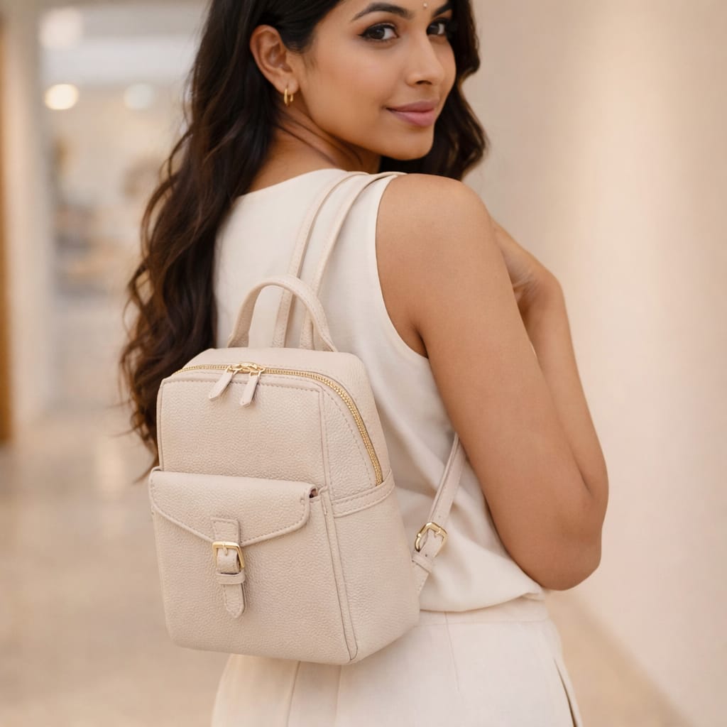 Beige Flap Mini Backpack
